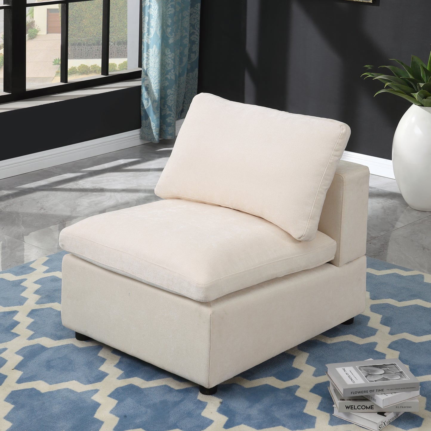 Modern Upholstered Middle Module for Modular Sectional,Sectional Sofa Couch Accent Armless Chair, Chenille Beige