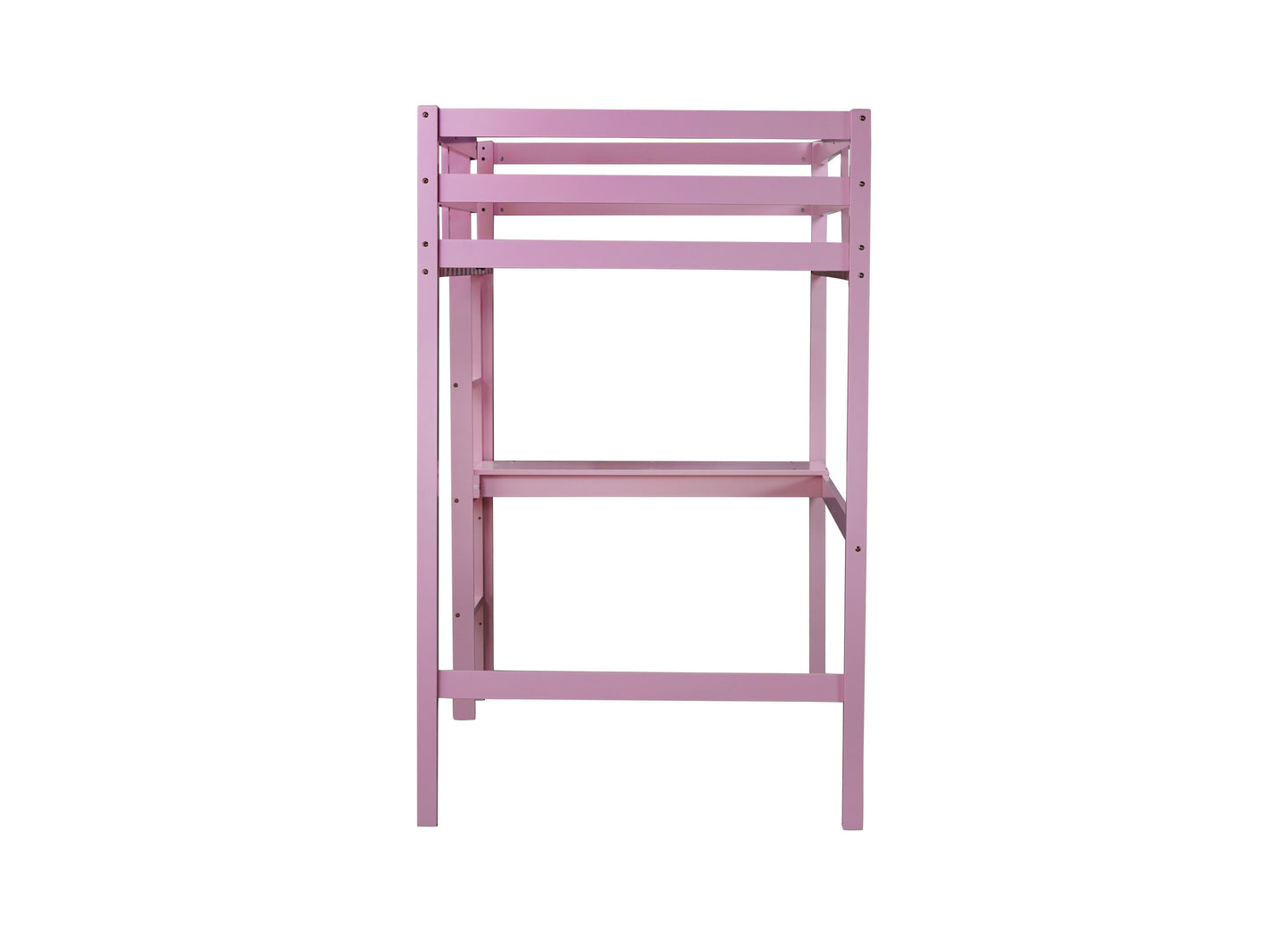 Twin High Loft Bed, Rubber Wood  Loft Bed with Safety Guardrail, built-in desk, ladder,Pink