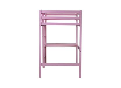 Twin High Loft Bed, Rubber Wood  Loft Bed with Safety Guardrail, built-in desk, ladder,Pink