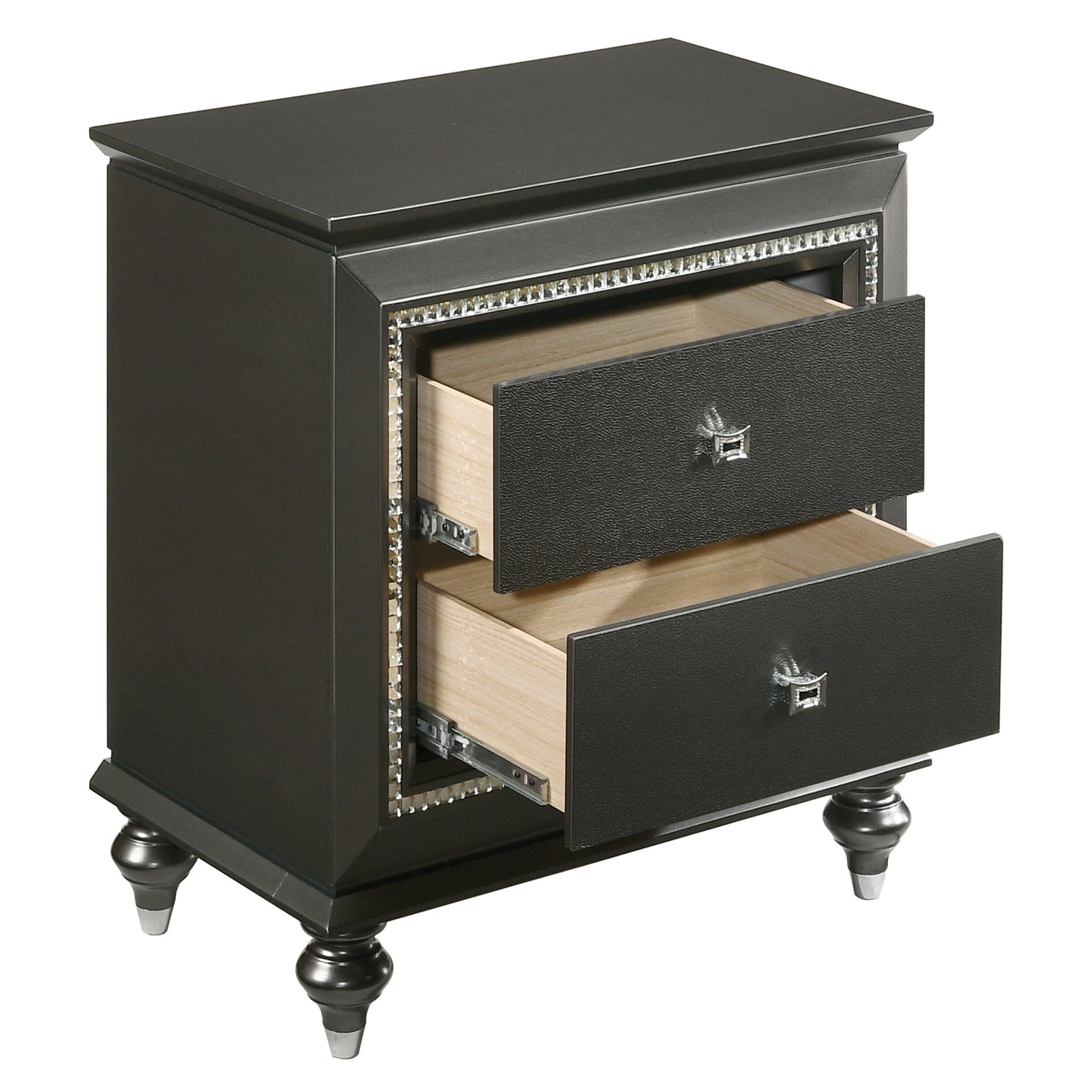 Metallic Grey Nightstand with 2 Drawers