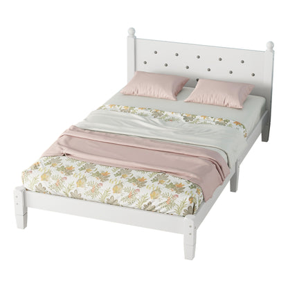 Twin Bed with Button-Decoration Headboard, with Bed Slats,White