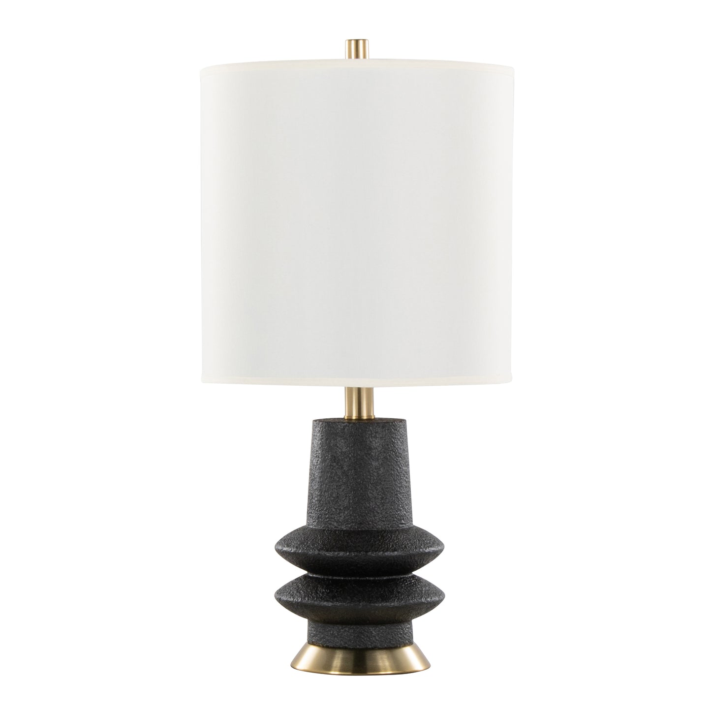 Lloyd 26" Contemporary Polyresin Table Lamp in Sanded Matte Black Polyresin, Modern Brass and White Linen Shade from Grandview Gallery by LumiSource - Set of 2