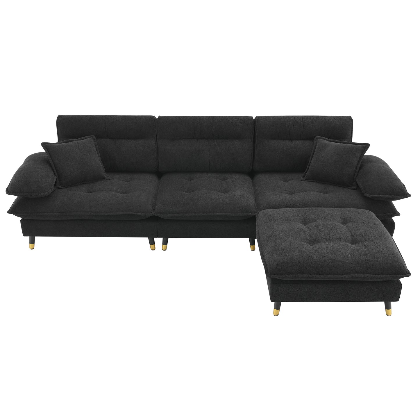 106*66.5" L shaped Convertible Sectional Sofa,4 Seat Tufted Couch Set with Two-tone Adjust Legs,Cloud Chenille Fabric,Movable Ottoman for Living Room,  Apartment,Office,3 Colors