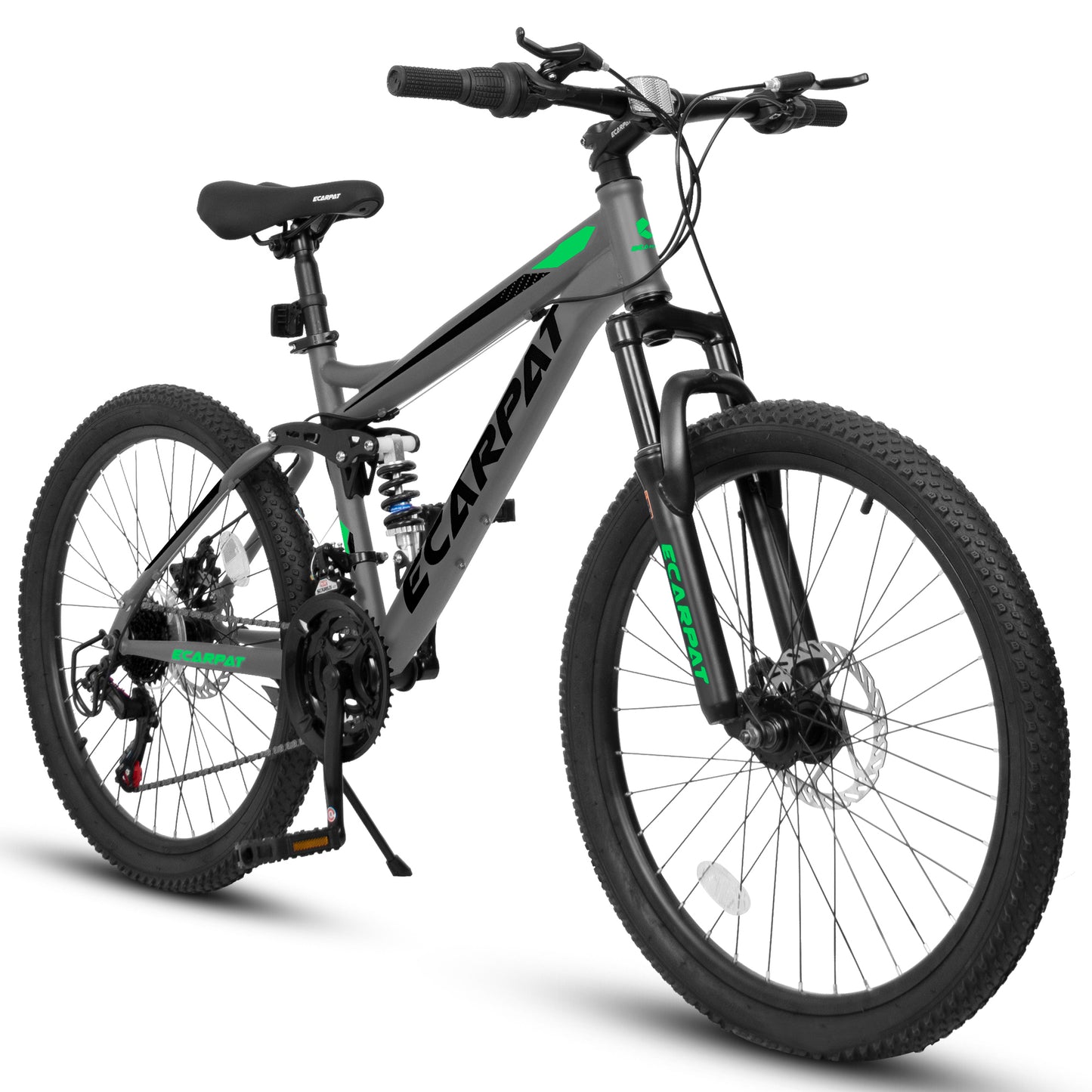 A2460 24 Inch Mountain Bike with Full Suspension, 21 Speed Grip Shifters, High Carbon Steel Frame, Mechanical Disc Brakes, Unisex for Men/Women/ Adults, Ideal for Trails.