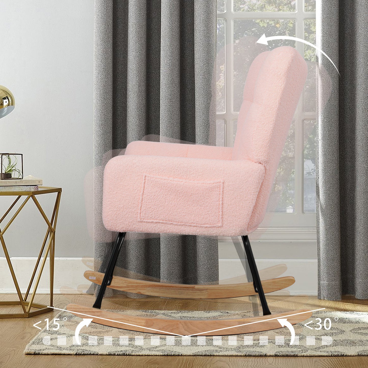 Teddy Fabric Rocking Chair, Modern Rocking Accent Chair for Nursery, Living Room, Bedroom, Pink