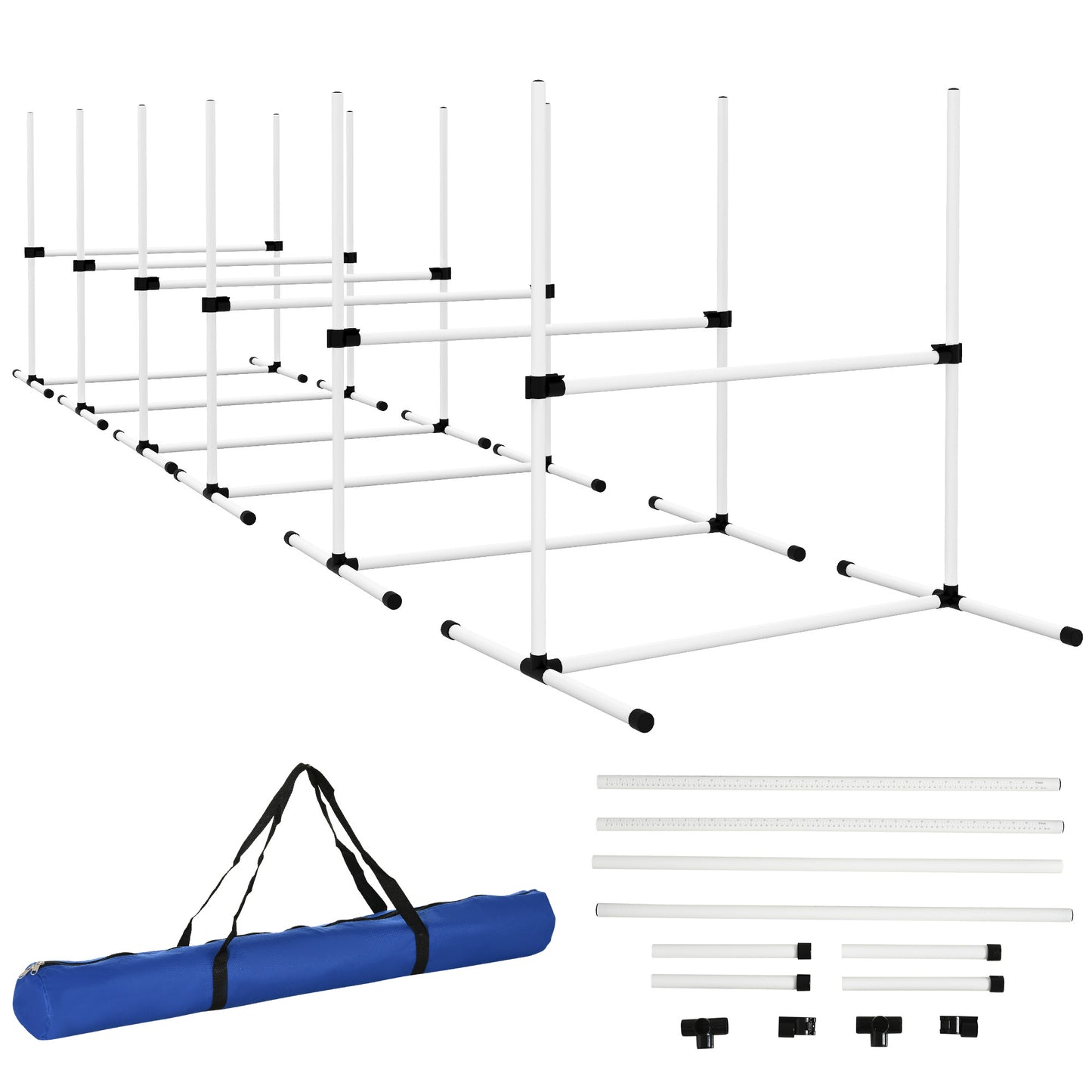 PawHut 6 Piece Dog Agility Training Equipment for Dog Agility Course with Adjustable Height Jump Bars, Included Carry Bag, & Displacing Top Bar, White