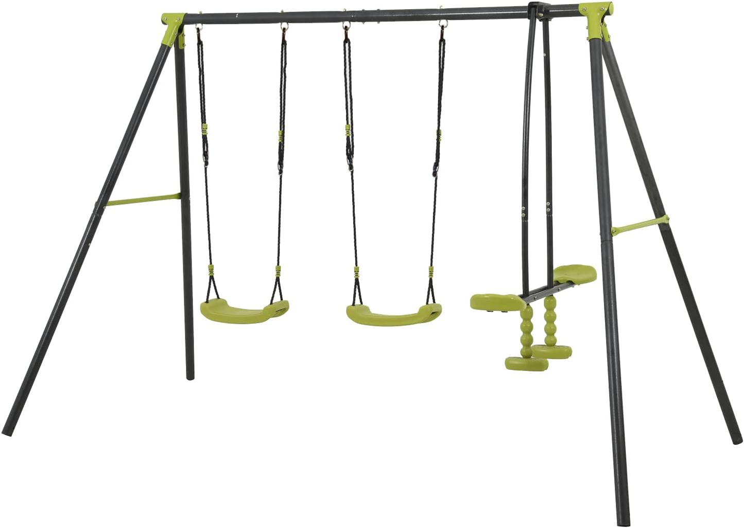 XNS008 interesting triple children metal safe swing set 440lbs for outdoor playground three seat swing black and green for age 3+