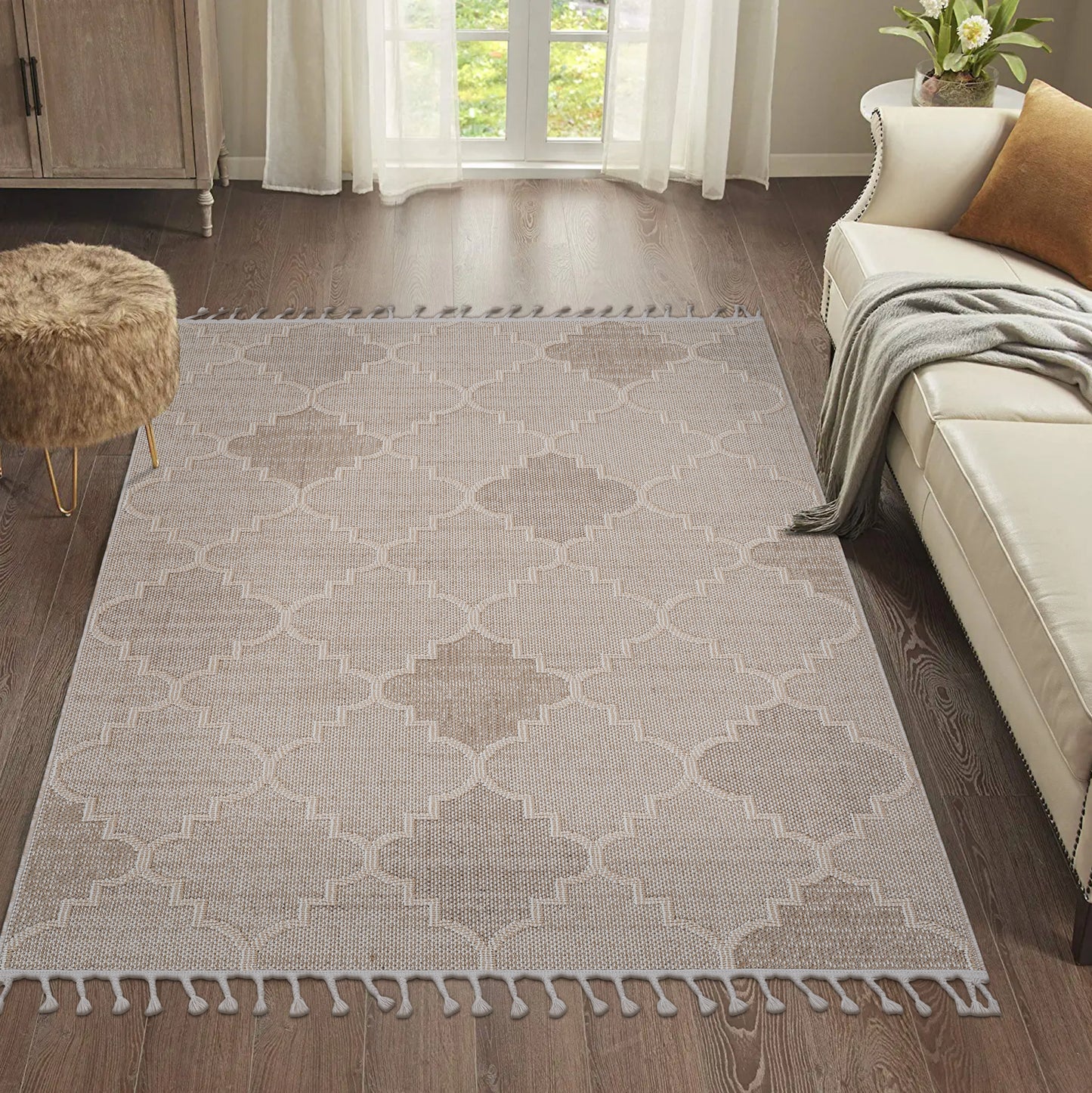 NAAR Guros Collection 5X7 Cream /Trellis Indoor/Outdoor Area Rug