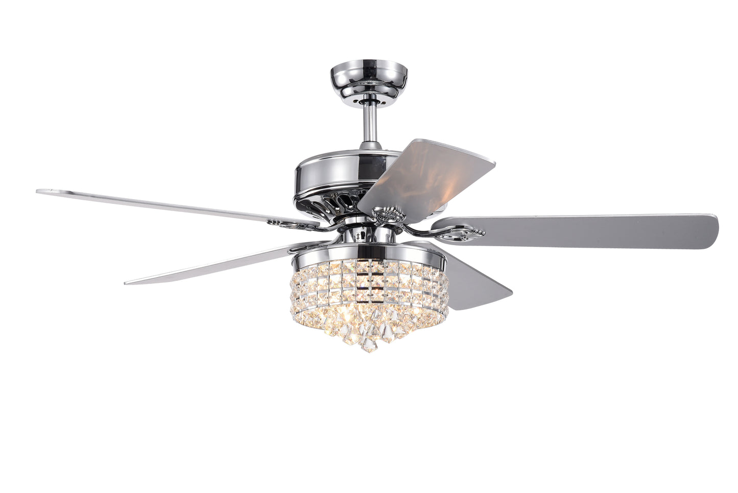 52Inch Crystal Ceiling Fan with Lights, 5 Wood Blades , Modern Fandelier Ceiling Fan with Noiseless Motor, Chandelier Fan with Remote for Bedroom,Living Room--Chrome
3*G9  Bulb