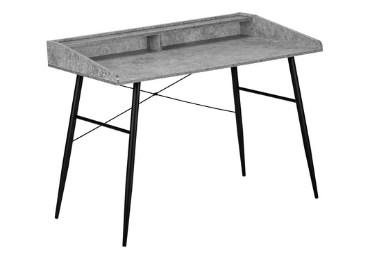 Computer Desk, Home Office, Laptop, Storage Shelves, 48"l, Work, Grey Stone Look Laminate, Black Metal, Contemporary, Modern