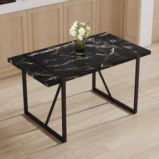 Industrial rectangular MDF black dining table for 4-6 people with 1.5 inch thick MDF top and black metal legs for work desk, kitchen, terrace, dining room.55*31.4