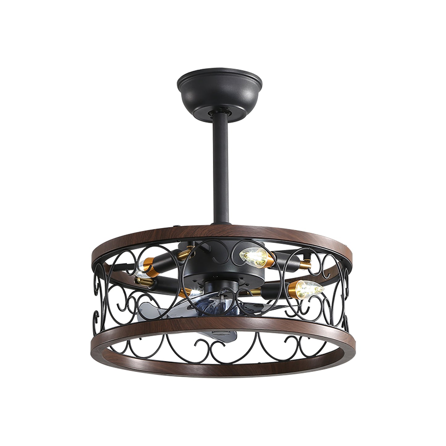 18inch Caged Ceiling Fan with Lights Remote Control for APP (Note:No warranty on bulbs)