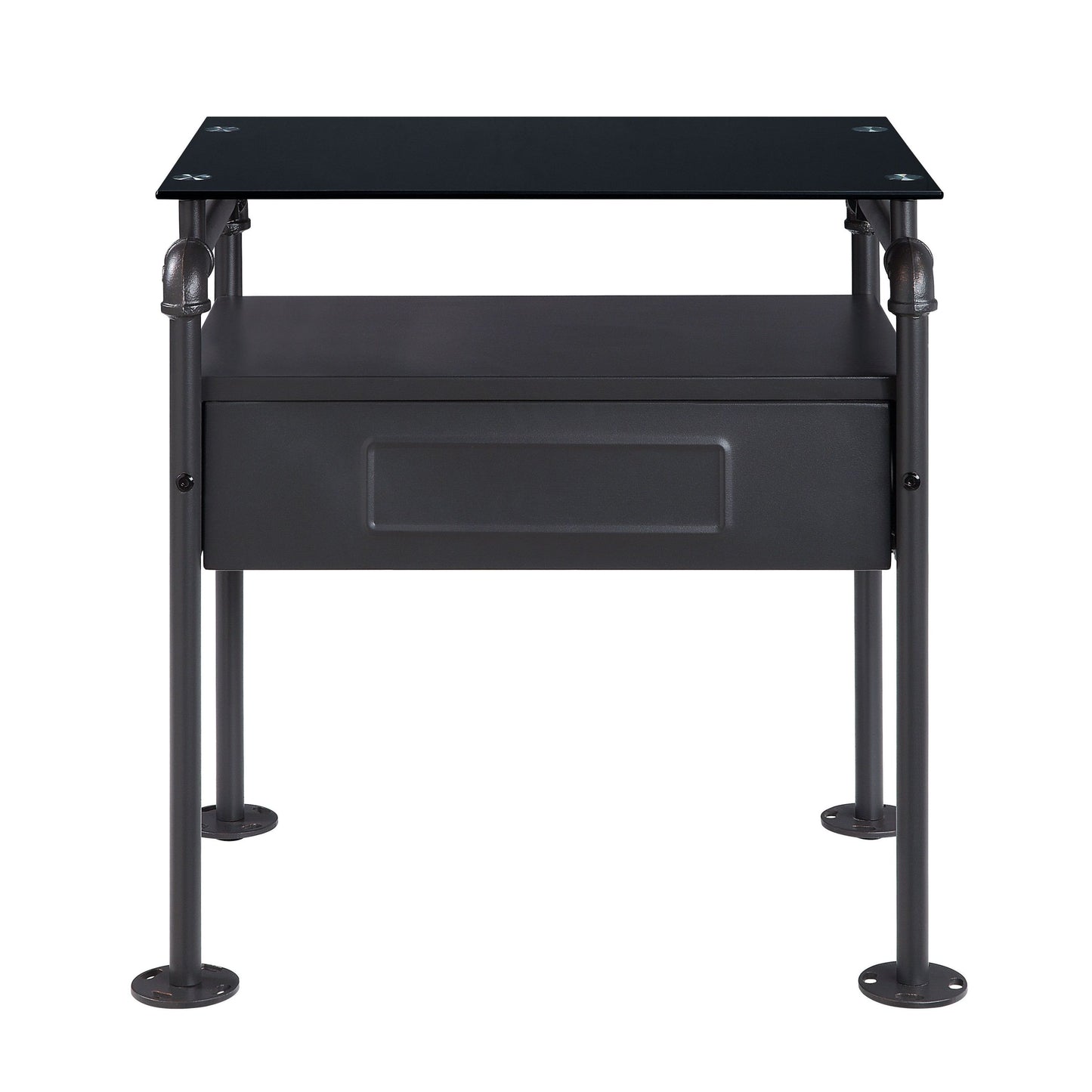 Nicipolis Glass & Sandy Gray Finish Nightstand