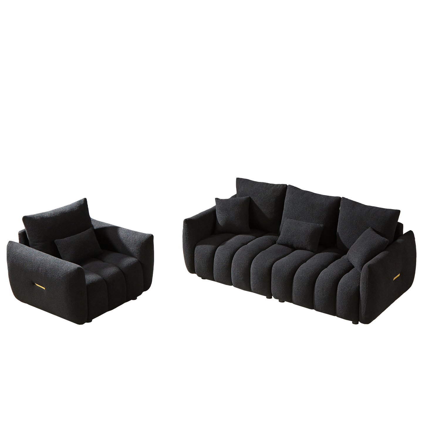 3 Seater + 1 Seater Combo Sofa Modern Living Room Sofa, Teddy Sofa, Wooden Frame, 4 Cushions, Apartment Sofa Furniture