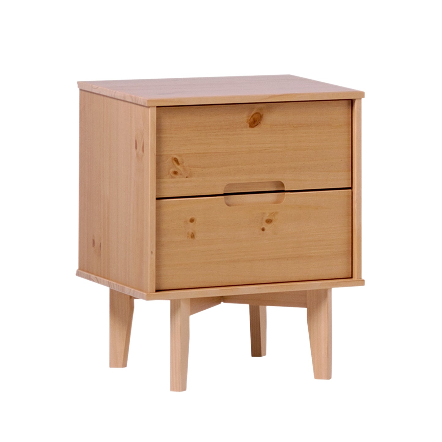 Mid-Century Modern Solid Wood 2-Drawer Nightstand – Natural Pine