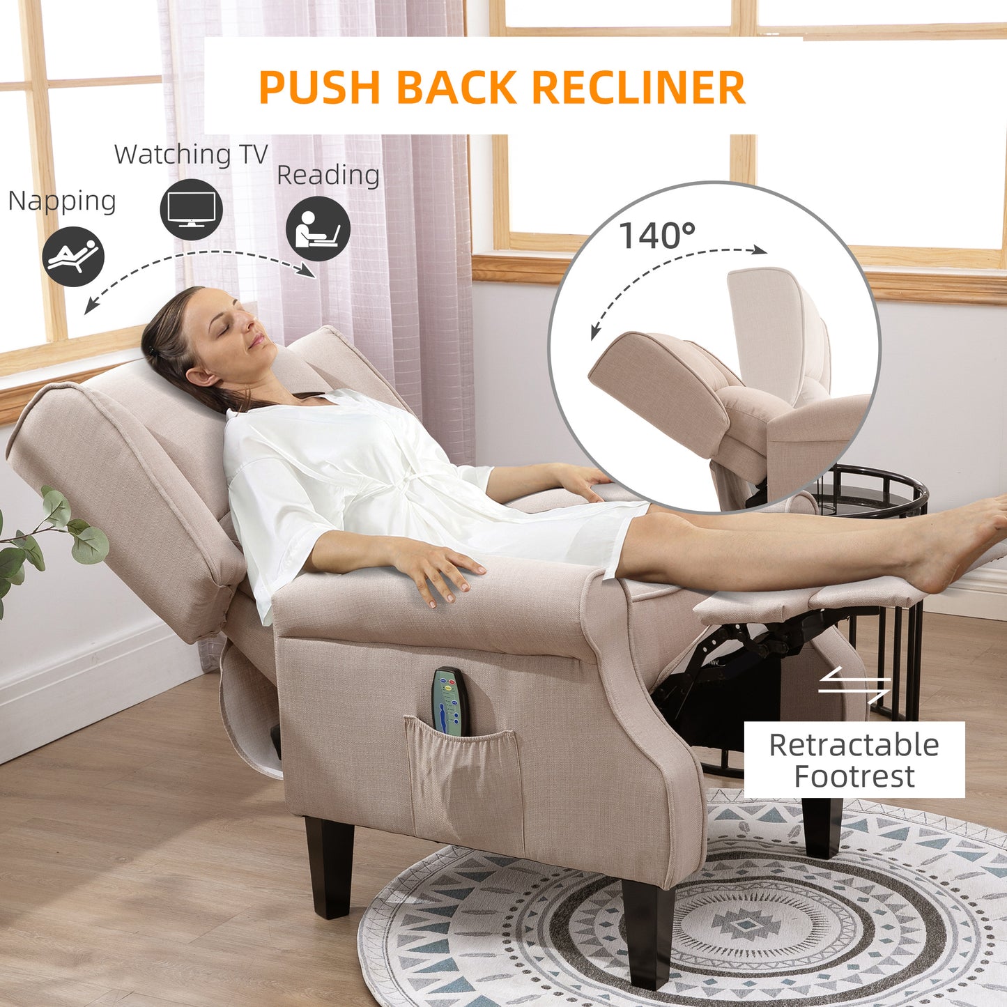 HOMCOM Massage Recliner Sofa with Heat Function, Remote Control, Beige