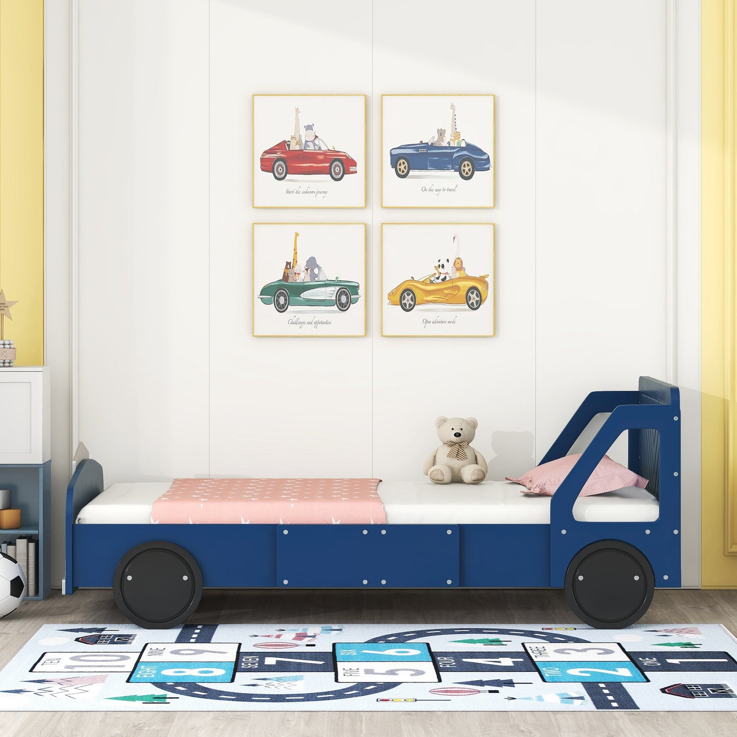 Twin Size Car-Shaped Platform Bed with Wheels,Blue