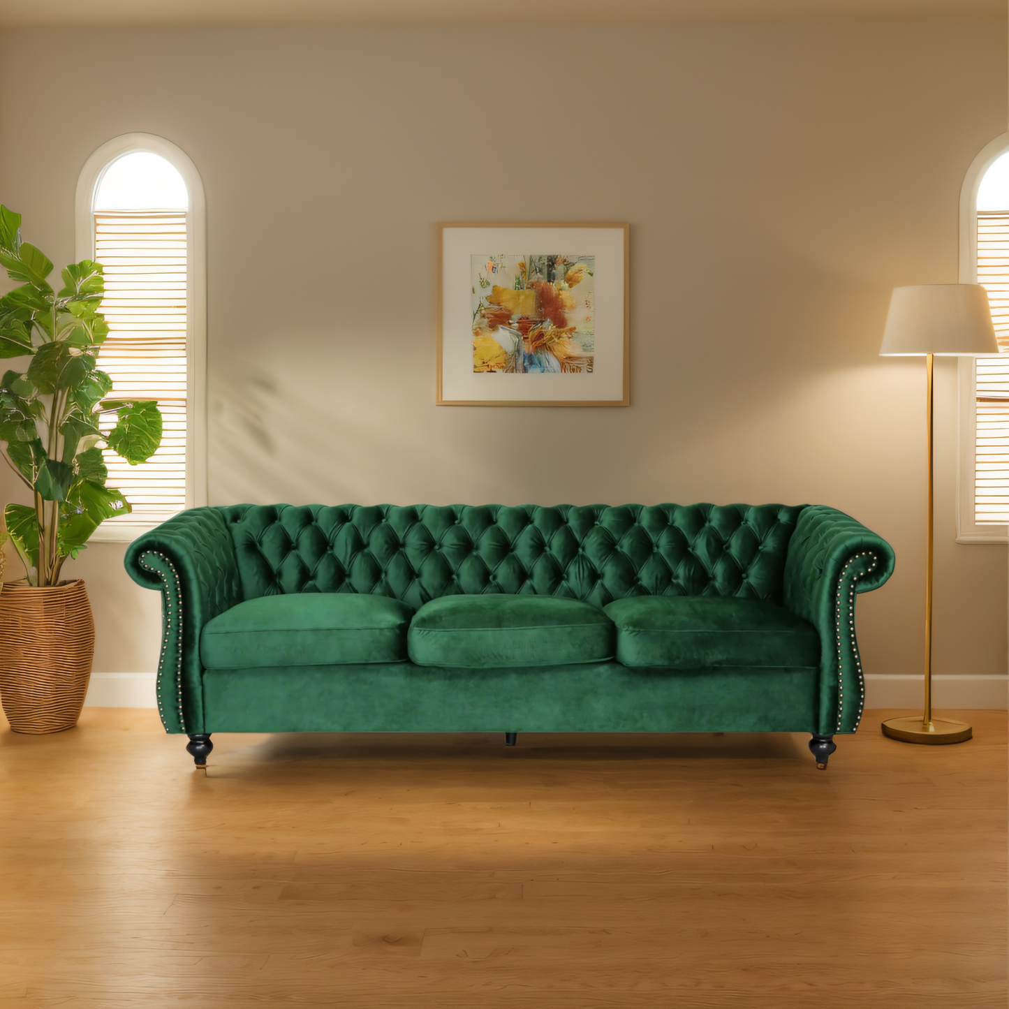 Durable 3-Seater Emerald Velvet Sofa, Combining Luxurious Comfort with Christmas Design, Perfect for Elegant Living Spaces, Featuring Plush Upholstery for Relaxation and a Touch of Sophisticated Style