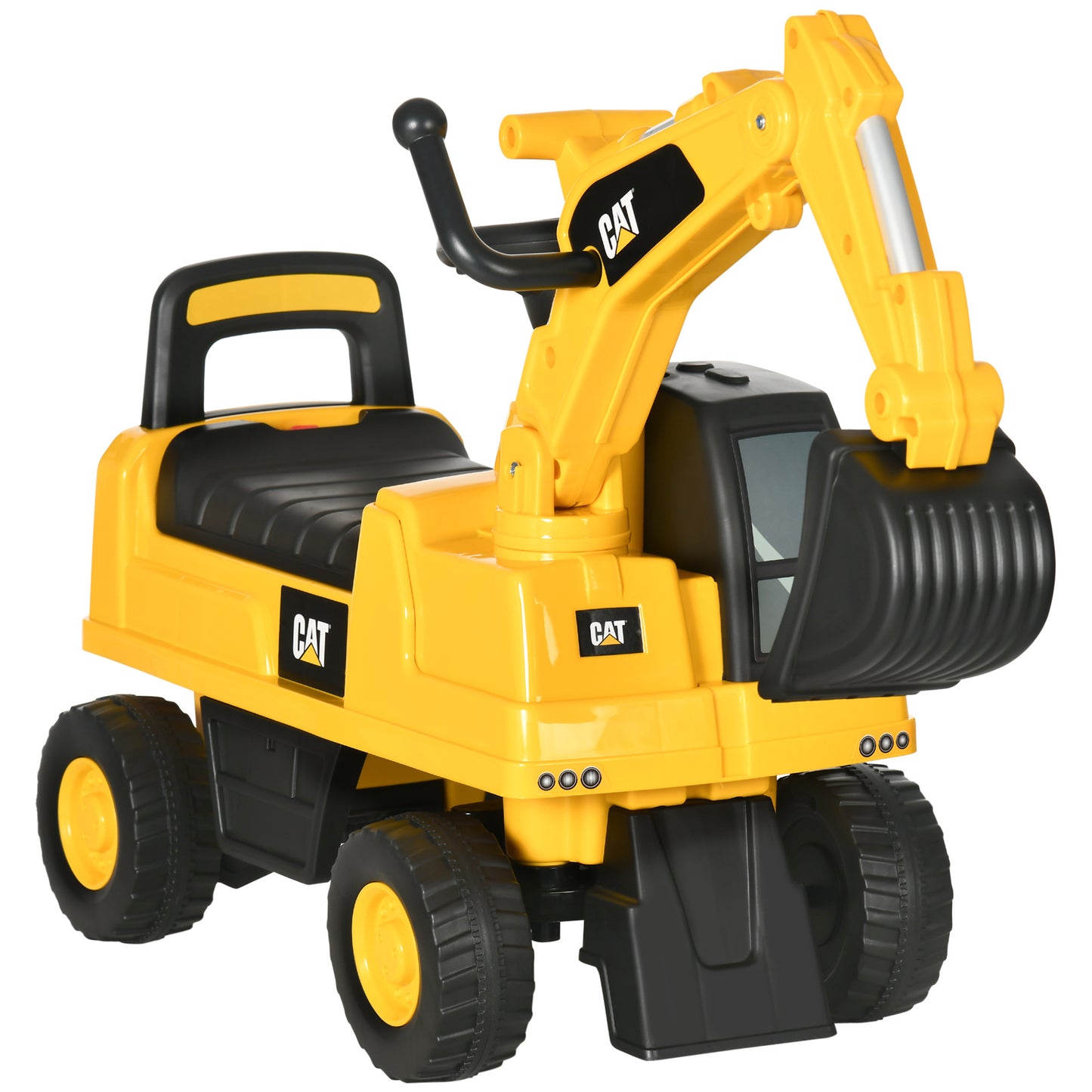 Aosom Excavator Ride on Toy, CAT Licensed Kids Manual Pedal Ride on Excavator with Manual Shovel, Horn, Hidden Storage for 18-36 Months Boys and Girls, Yellow