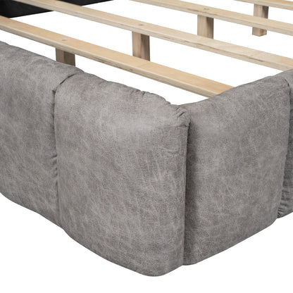 Queen Size Upholstered Platform Bed with Thick Fabric, Polyester, Gray