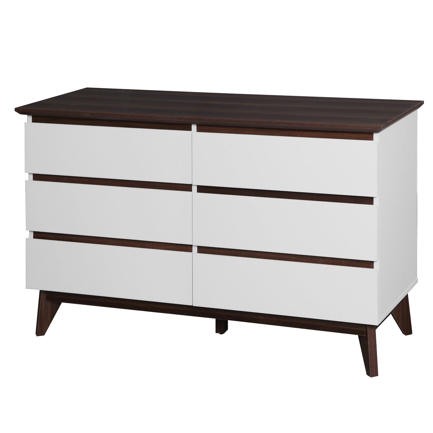 Wide size Drawer Storage Cabinet, 6-drawer Chest of Drawers for Bedroom Living Room, White & Walnut color, 47.2'' W x 15.74'' D x 30 .7''H