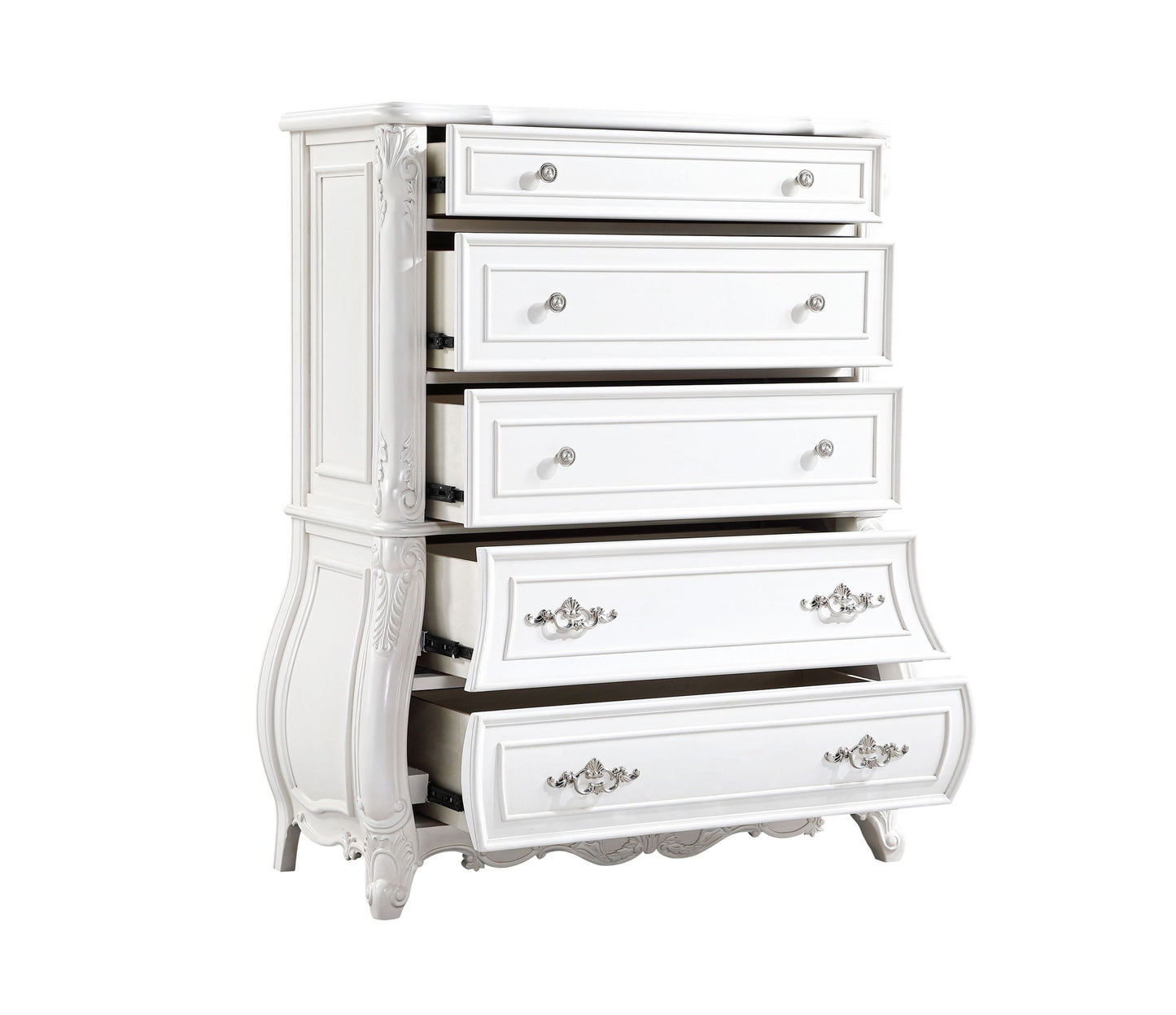 Opulence Modern Style 5-Drawer Chest Made with Wood in Pearl White