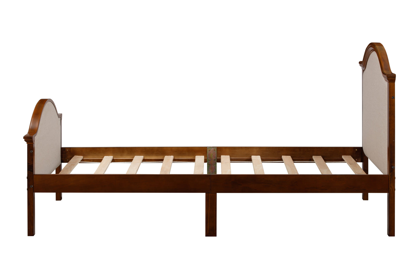 Twin Size Bed Frame with Headboard and Footboard, Upholstered Twin Platform Bed with Strong Wooden Slats Support,Walnut