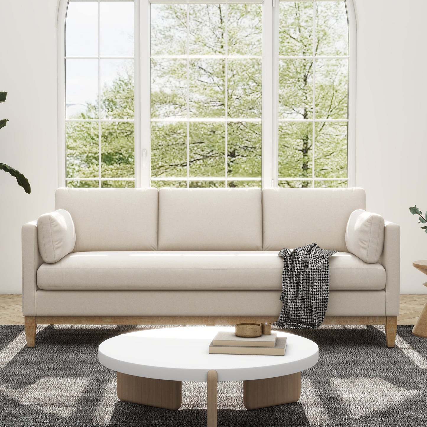 Knox 84" Modern Farmhouse Sofa, French beige Performance Velvet