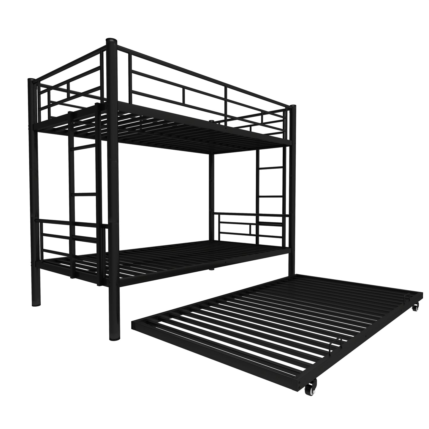 Heavy-duty Sturdy Meta Twin over Twin Bunk Bed/l/ Noise Reduced/ Safety Guardrail/No Box Spring Needed,Black