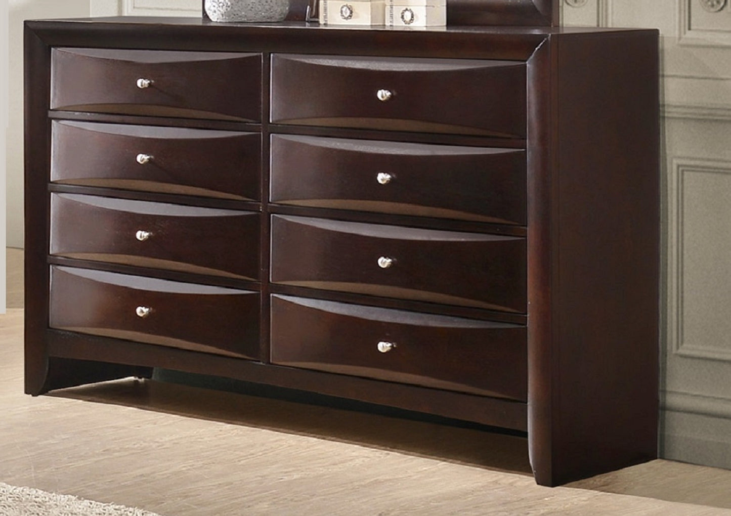 1Pc Contemporary 8 Drawer Dresser Brown Cherry Finish Solid Wood Wooden Bedroom Furniture