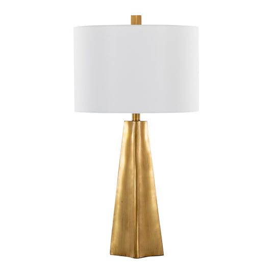 Pompeii 29" Contemporary Polyresin Table Lamp in Gold Polyresin and White Linen by LumiSource