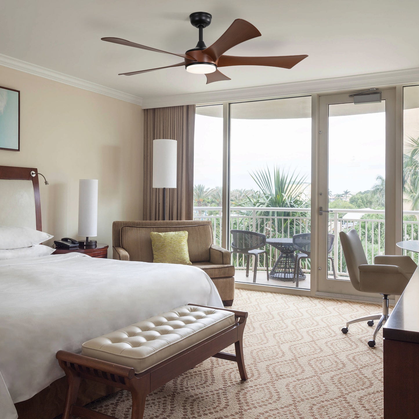 52 Inch Modern Ceiling Fan With 3 Color Dimmable 5 ABS Blades Remote Control Reversible DC Motor With Led Light