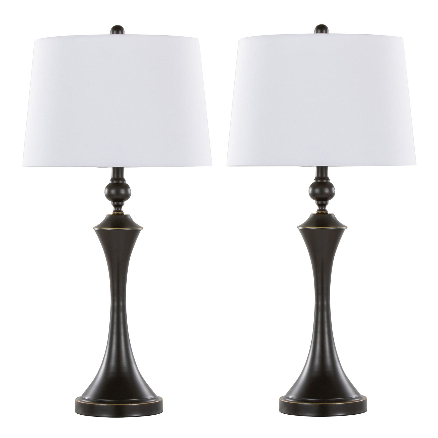 Flint 30' Contemporary Metal Table Lamp in Oil Rubbed Bronze with White Linen Shade and Built-in USB Port from Grandview Gallery by LumiSource - Set of 2