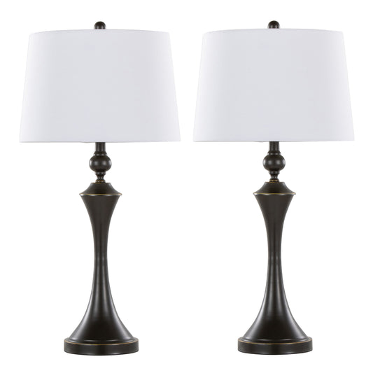 Flint 30' Contemporary Metal Table Lamp in Oil Rubbed Bronze with White Linen Shade and Built-in USB Port from Grandview Gallery by LumiSource - Set of 2