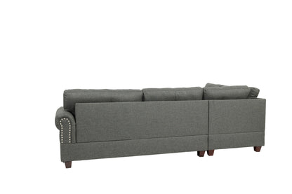 3-pcs Sectional Sofa Blue Grey Polyfiber Cushion Sofa Chaise Ottoman Reversible Couch Pillows