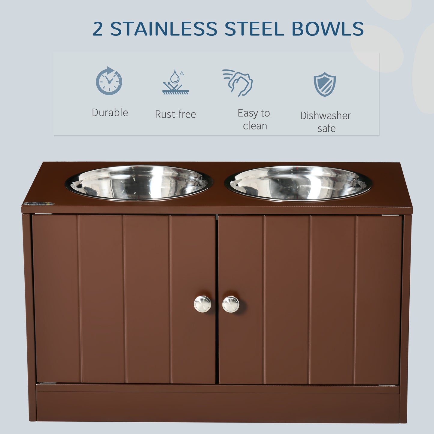 PawHut Large Elevated Dog Bowls with Storage Cabinet Containing Large 44L Capacity, Raised Dog Bowl Stand Pet Food Bowl Dog Feeding Station, Brown