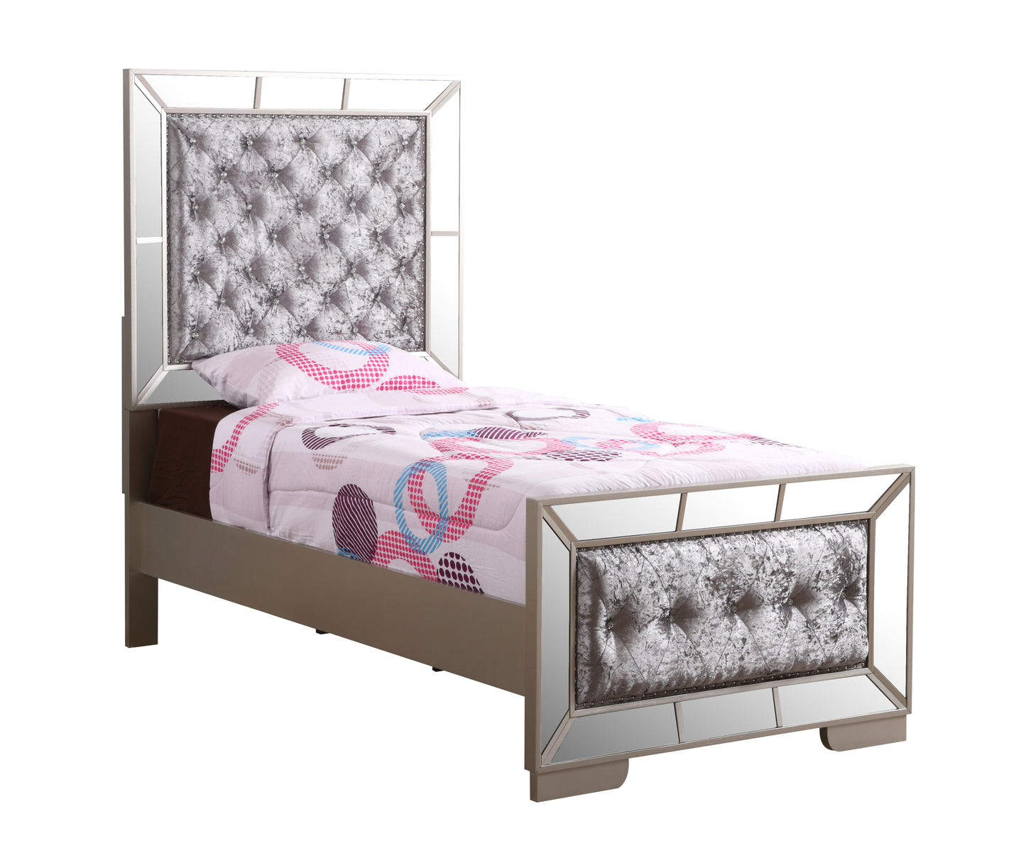 Elegant Contemporary Twin Bed In Silver Champagne
