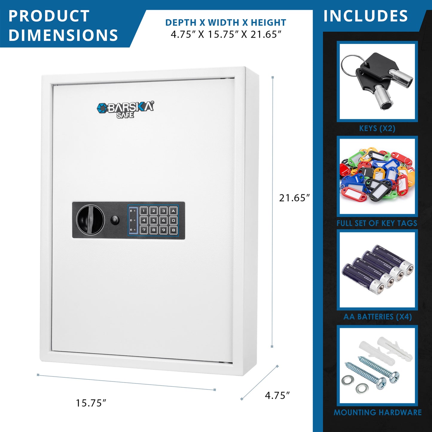 100 Keys Key Cabinet Digital Keypad Wall Safe White