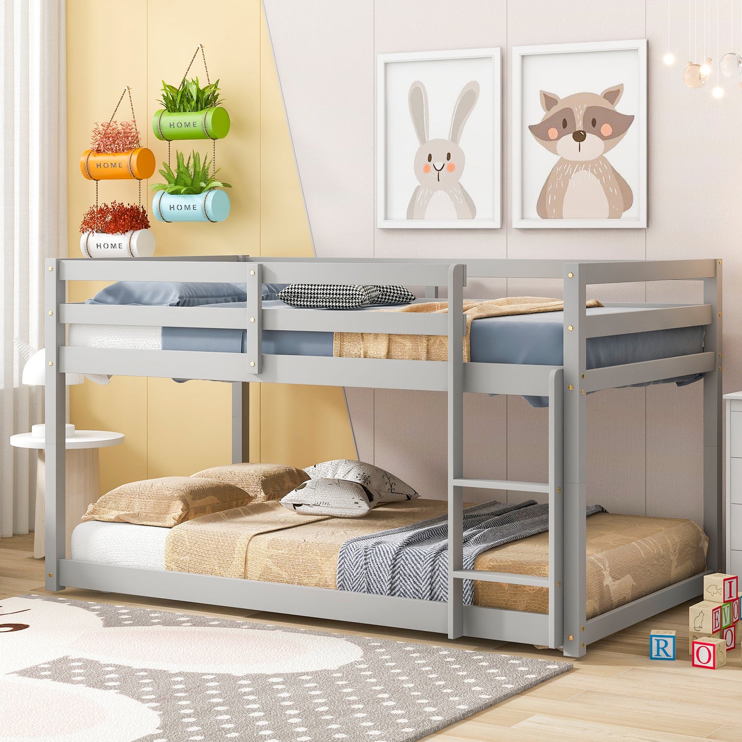 Twin over Twin Floor Bunk Bed,Grey(Old SKU:W50437208)