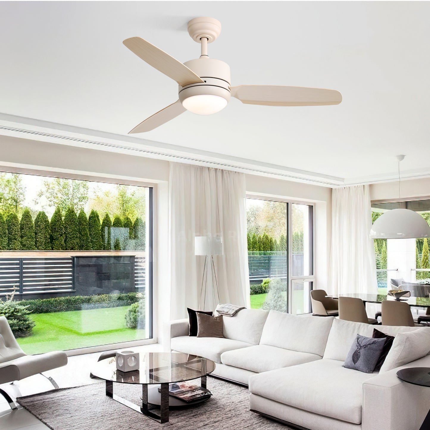 46 Inch Ceiling Fan with Lights 3 ABS Blades 6-speed DC Motor Remote Control for Living Room