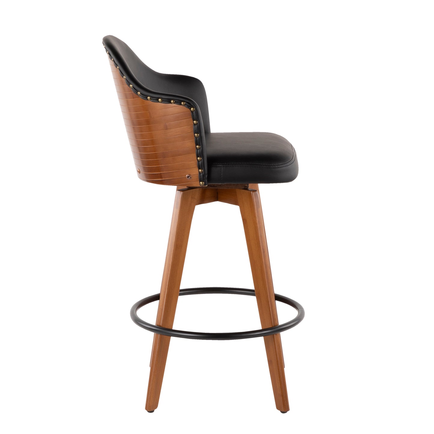 Ahoy Mid-Century Counter Stool in Walnut and Black Faux Leather by LumiSource