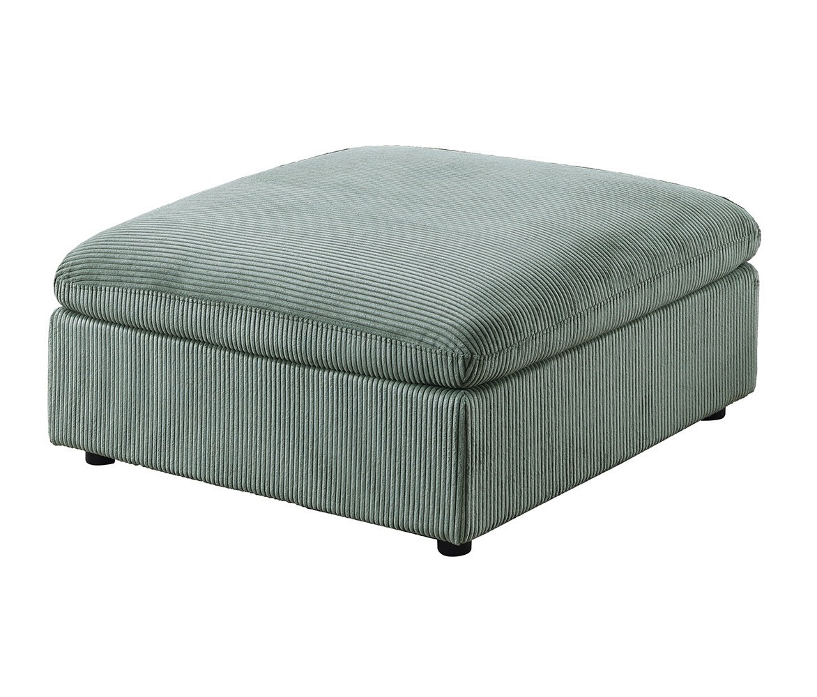 Contemporary Living Room Furniture Ottoman Sage Color Corduroy 1pc Soft Cushion Ottoman Wood Legs