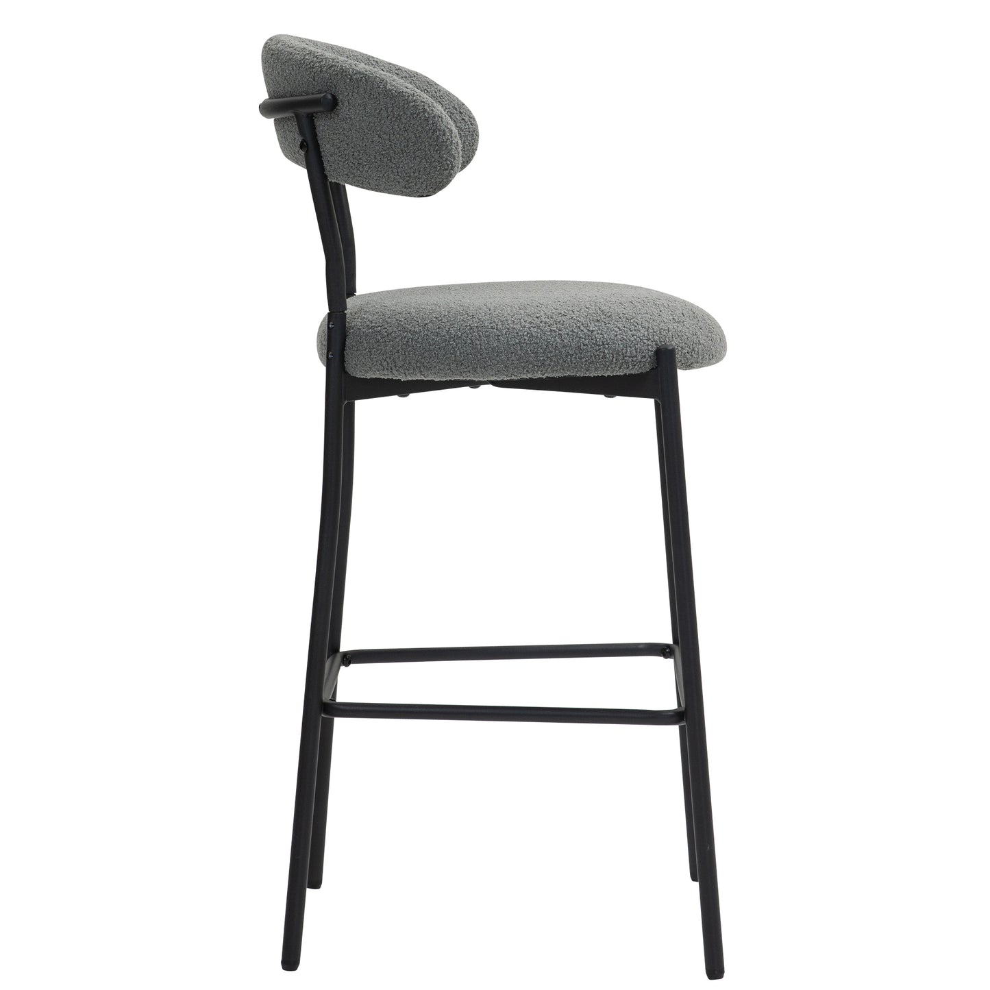 26'' Counter height bar stools Teddy fabric cover kitchen island counter bar stool with black powder coating base and footrest(Grey)