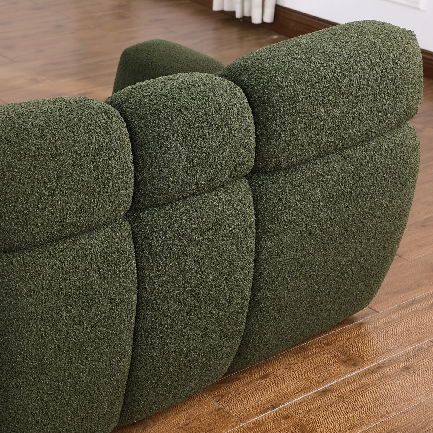 87.4 length ,35.83" deepth ,human body structure for USA people,  marshmallow sofa,boucle sofa ,3 seater, OLIVE GREEN BOUCLE