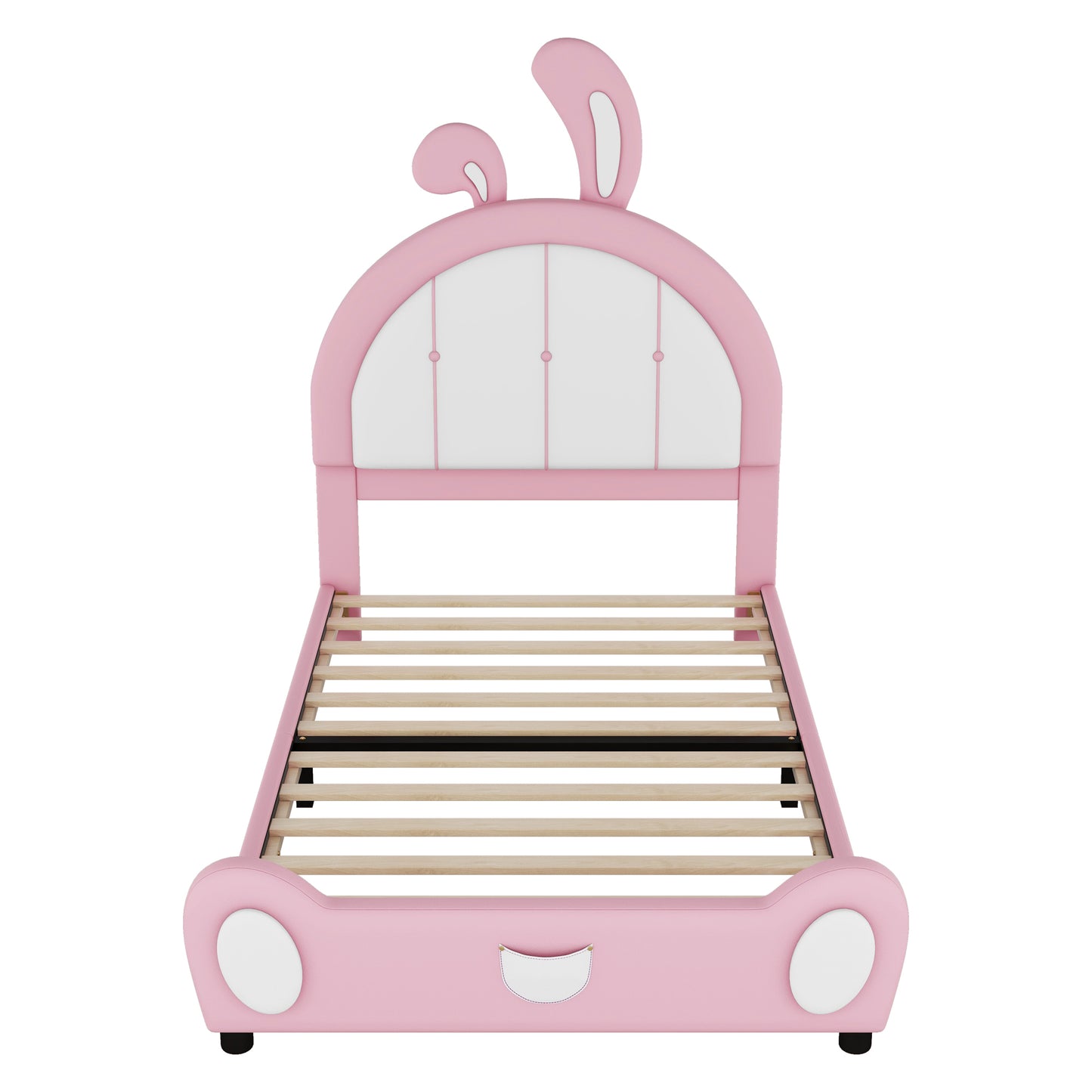 Twin Size Upholstered Platform Bed with Rabbit Shaped Headboard, Pink