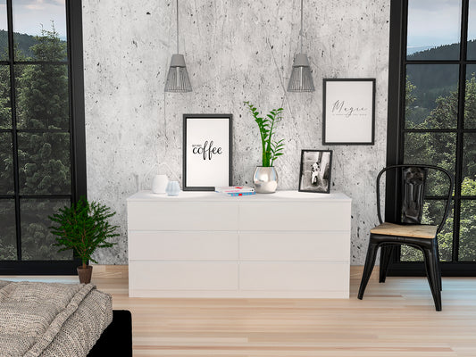 6 Drawer Double Dresser, Superior Top, White