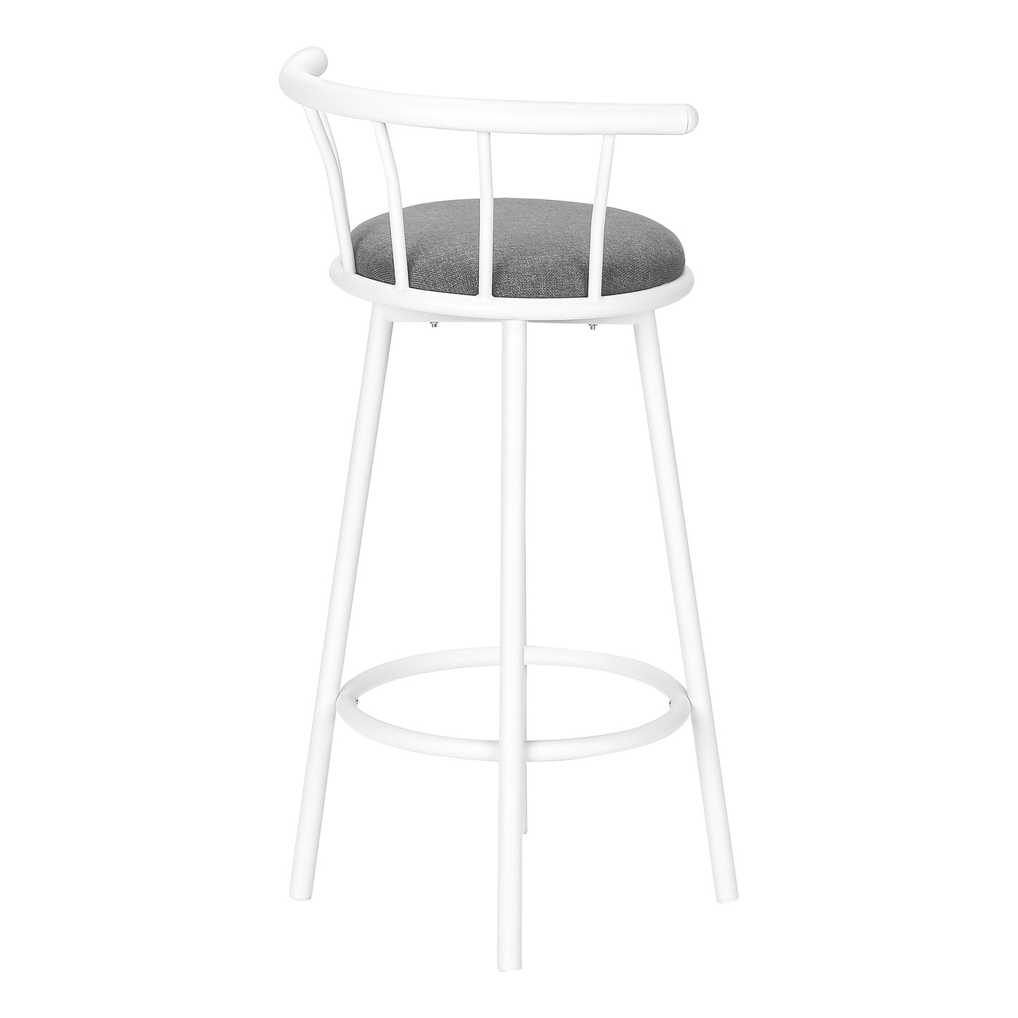 Barstool, Set Of 2, Swivel, Bar Height, White Metal, Grey Fabric, Contemporary, Modern