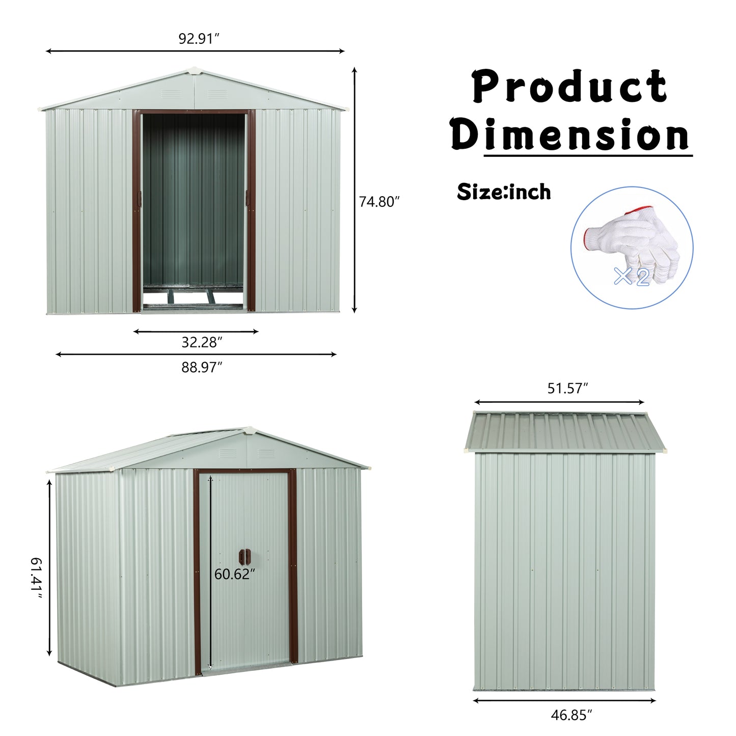 8ft x 4ft Outdoor Metal Storage Shed with metal foundation White