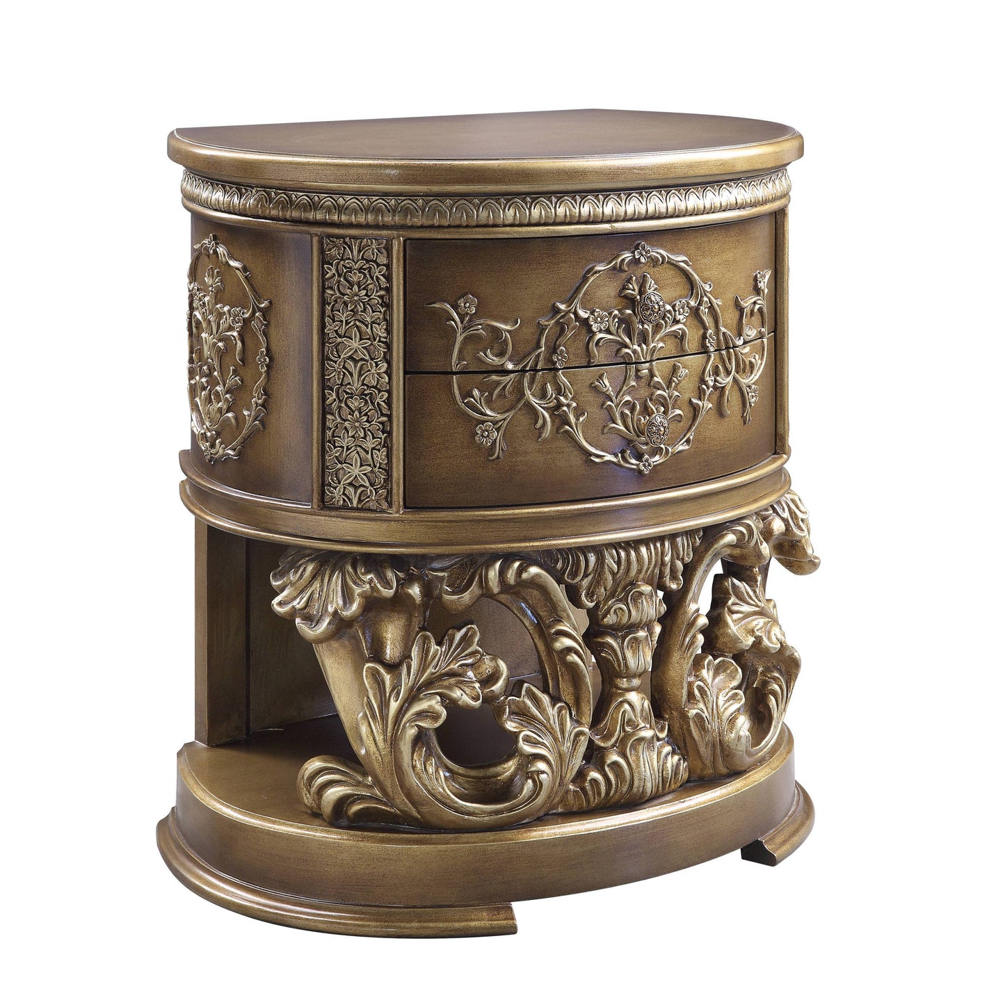 Brown and Gold 2-Drawer Nightstand
