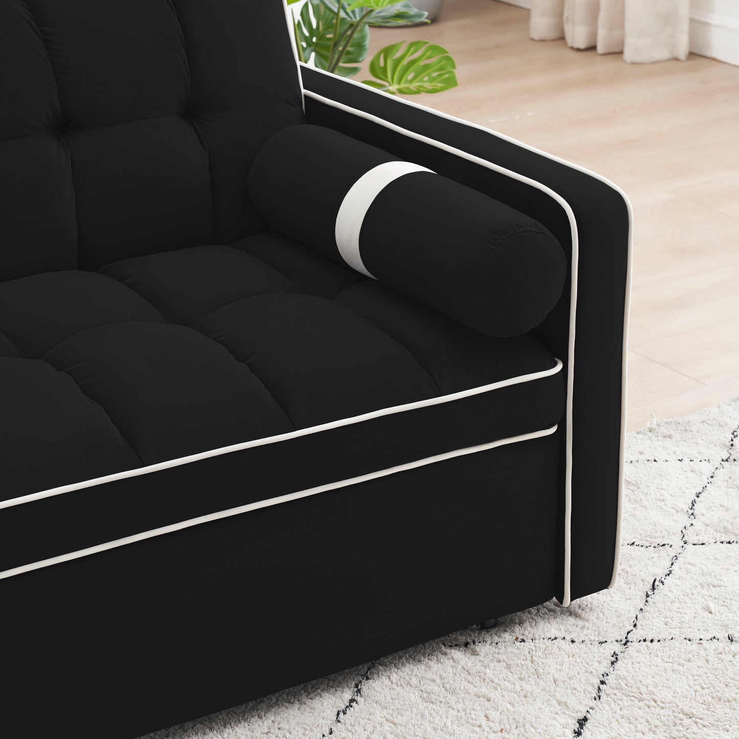 Sleeper Sofa Couch w/Pull Out Bed, 55" Modern Velvet Convertible Sleeper Sofa Bed, Small Love seat Sofa Bed w/Pillows & Side Pockets for Small Space, Living Room, Apartment,Black